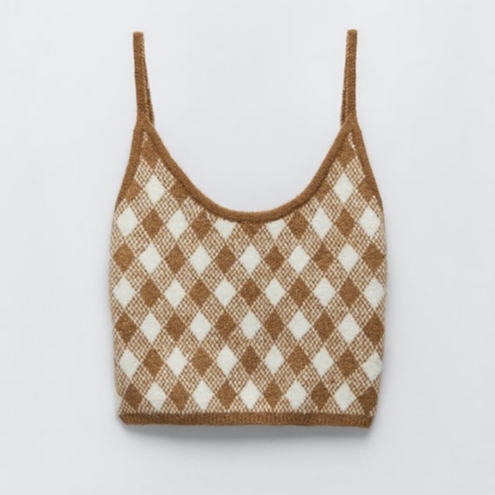ZARA Knit Argyle Checker Tank Top